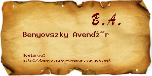 Benyovszky Avenár névjegykártya